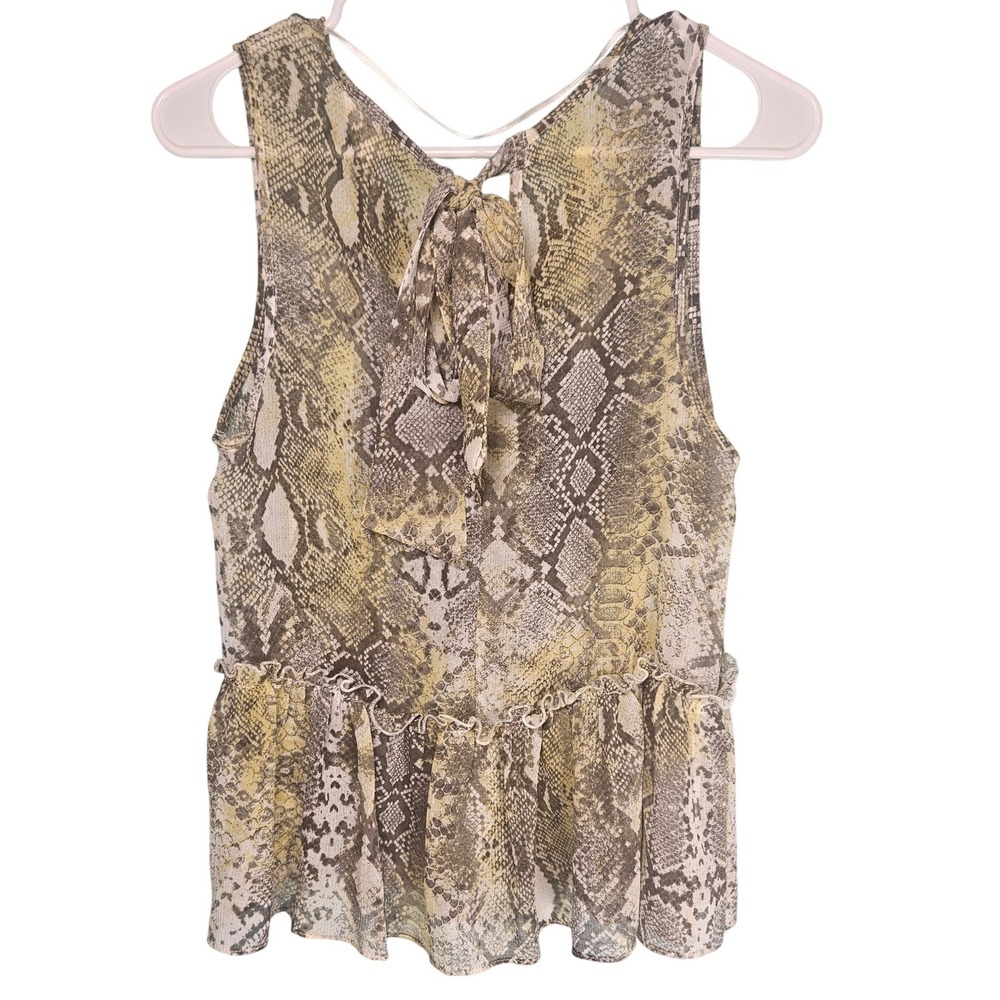 Koton‎ Womens Sheer Snakeskin Print Peplum Tank Top V-Neck Size 10 Summer Chic